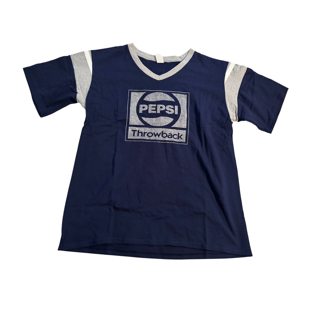 Pepsi T-Shirt Retro Throwback Navy Blue Graphic Ringer Tee Large NWOT
